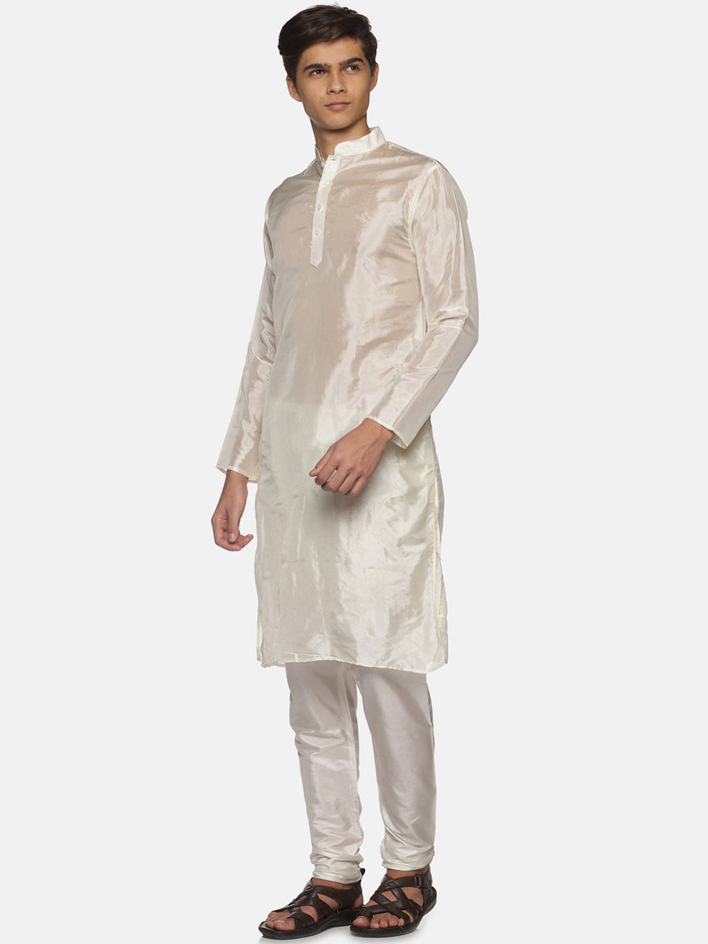 Sethukrishna Men Cream-Coloured Kurta with Pyjamas
