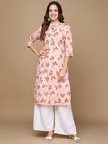 HERE&NOW Pink & Maroon Floral Printed Pure Cotton Kurta