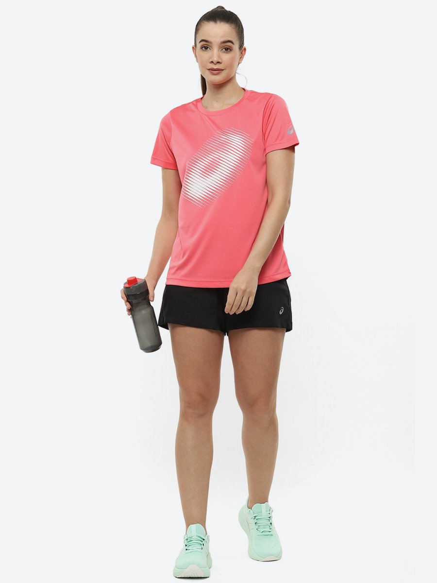 ASICS Women Pink Brand Logo Printed BIG GRAPHIC SS Round Neck Sports Running T-shirt