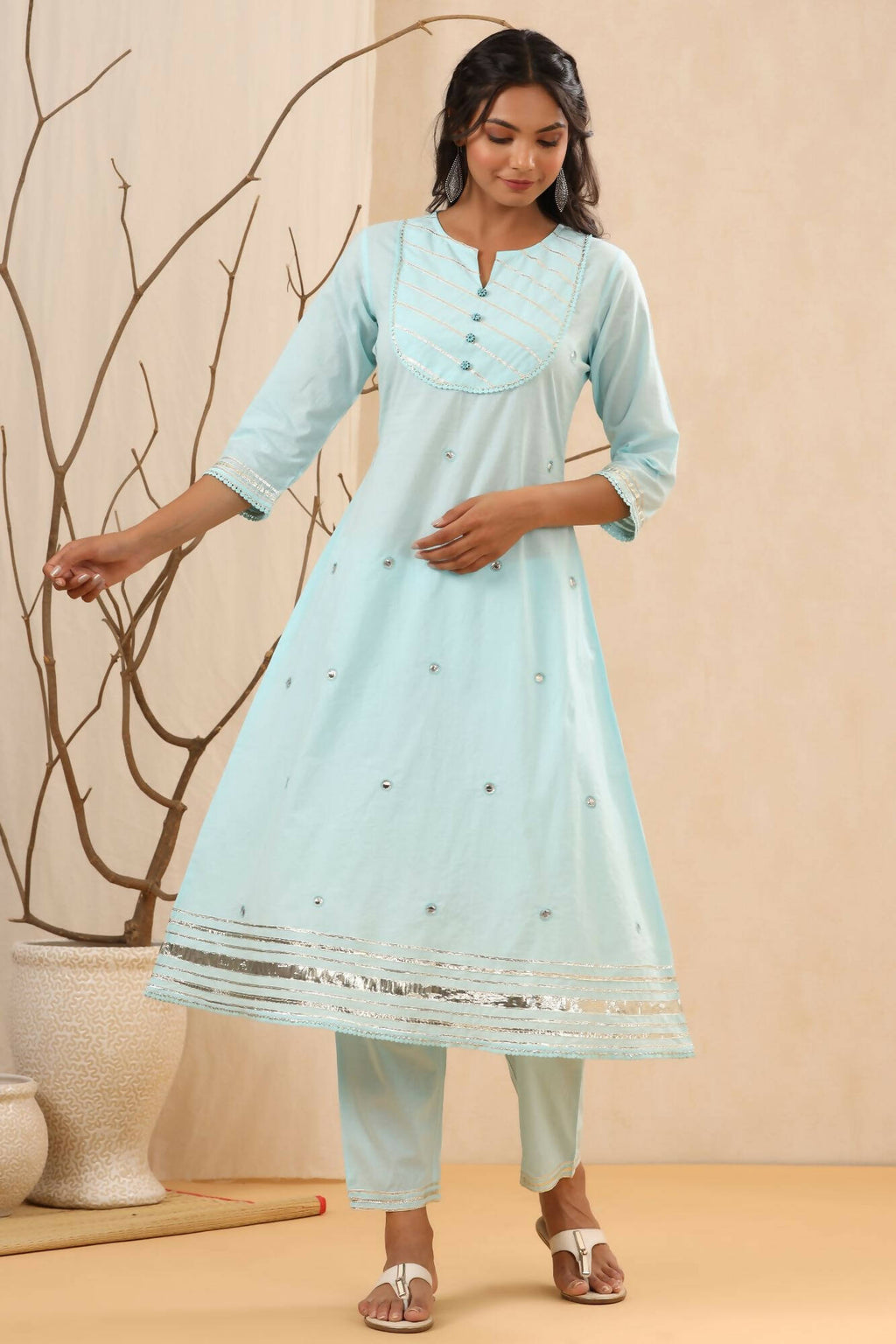 Juniper Women Skyblue Cambric Gotta Work Straight Kurta Sets
