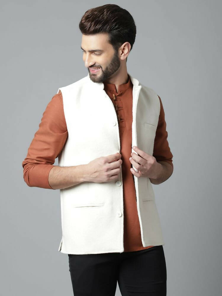 Even Apparels Pure Wool Nehru Jacket - White