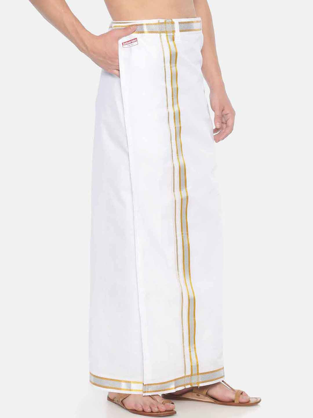 Sethukrishna Men White Solid Readymade Pocket Dhoti