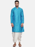 Sethukrishna Men Turquoise Blue Angrakha Kurta with Dhoti Pants