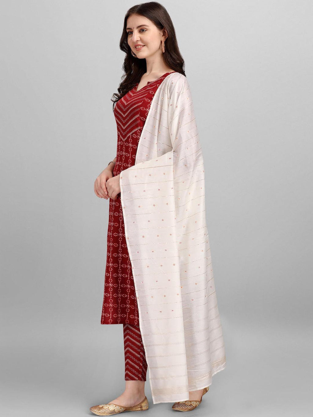 HERE&NOW Geometric Printed Pure Cotton Kurta With Trousers & Dupatta