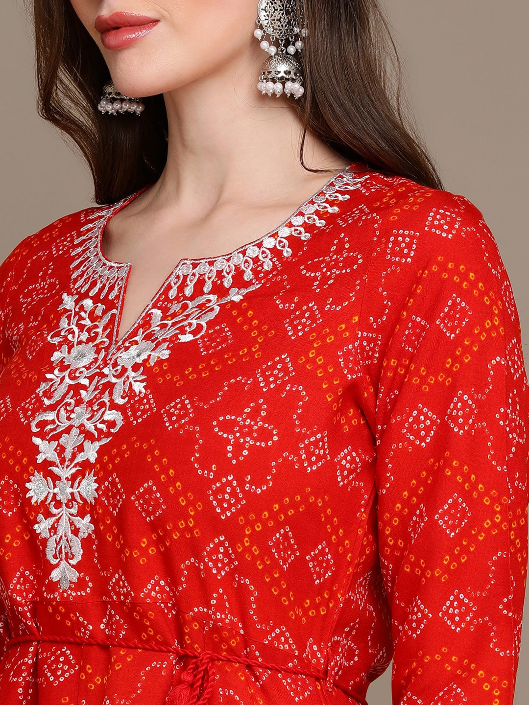 HERE&NOW Embroidered & Bandhani Printed Thread Work Anarkali Kurta