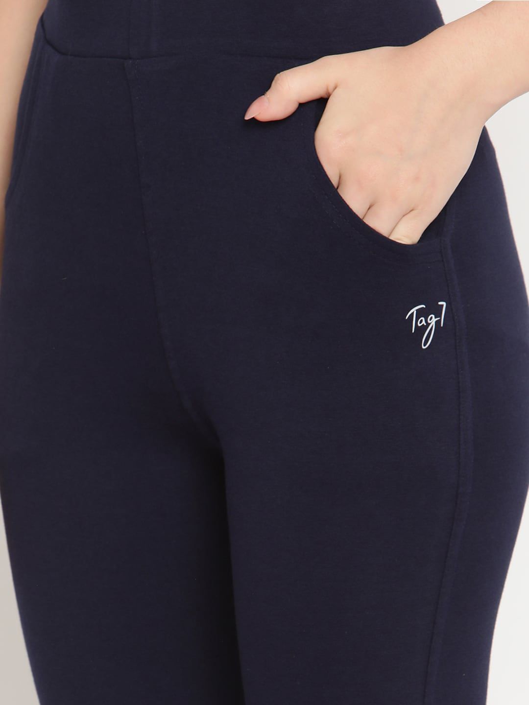 TAG 7 Women Pack of 2 Navy Blue & White Solid Kurti Pants