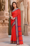 Joban Fashion Women Red & Blue Trendy Cotton Saree