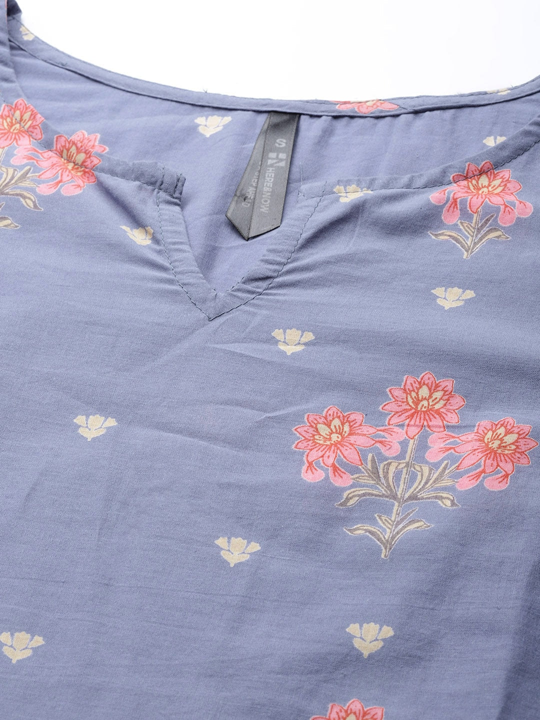 HERE&NOW Women Lavender & Pink Printed Pure Cotton Straight Kurta