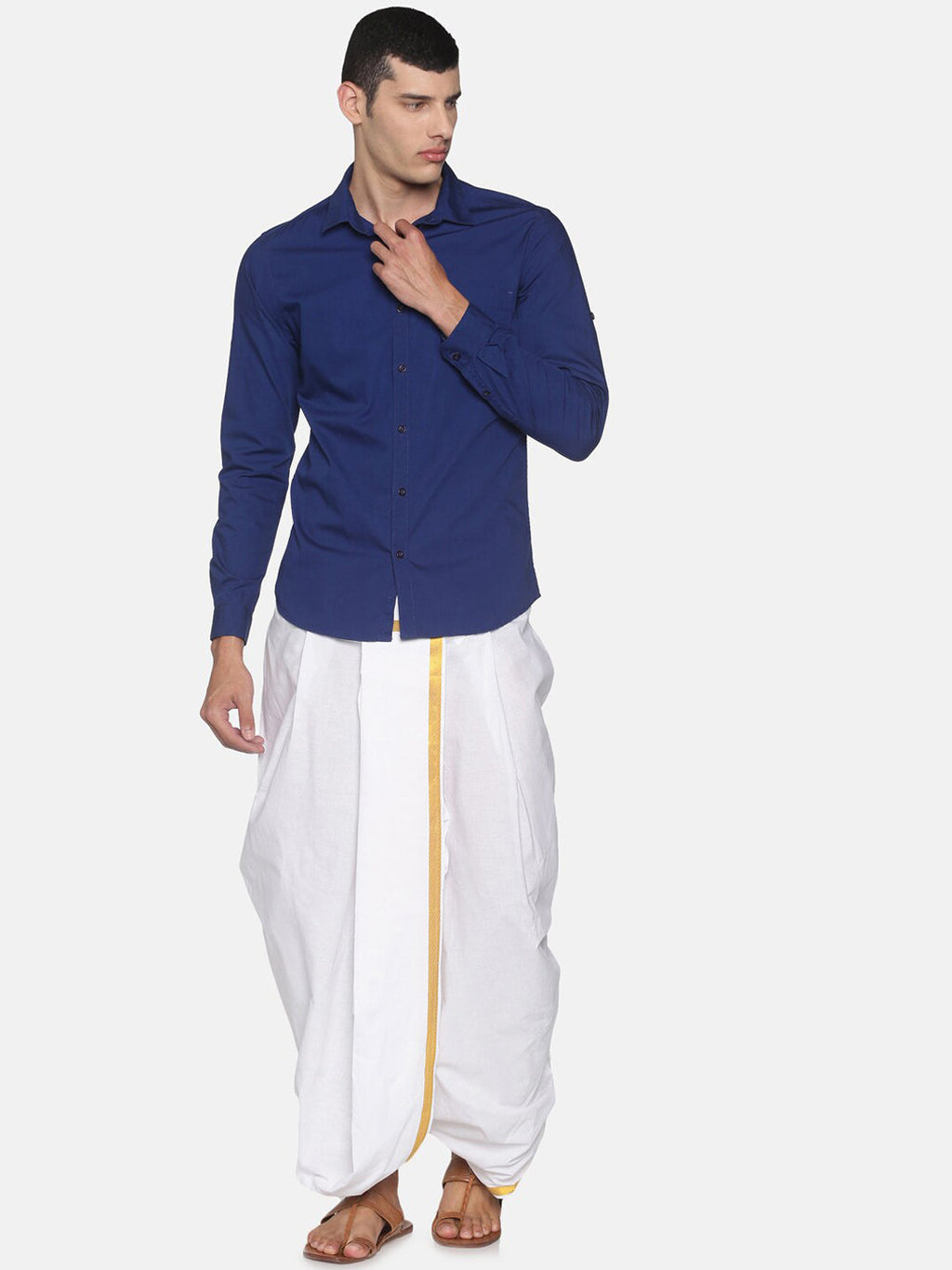 Sethukrishna Men White Solid Readymade Cotton Dhoti
