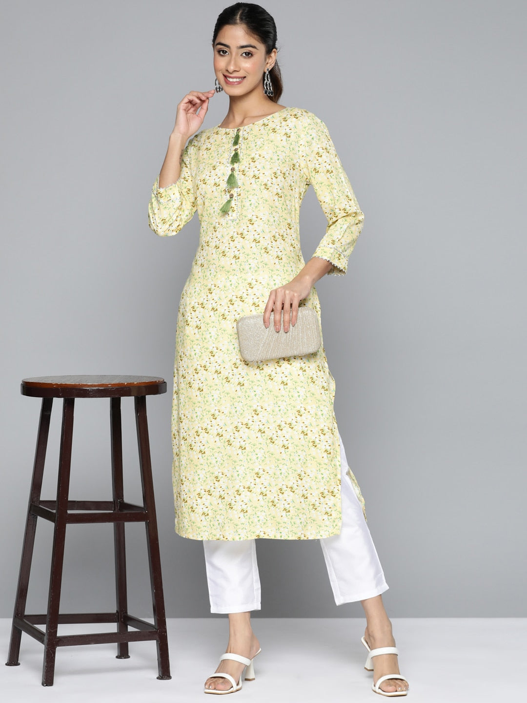 HERE&NOW Floral Printed Gotta Patti Kurta