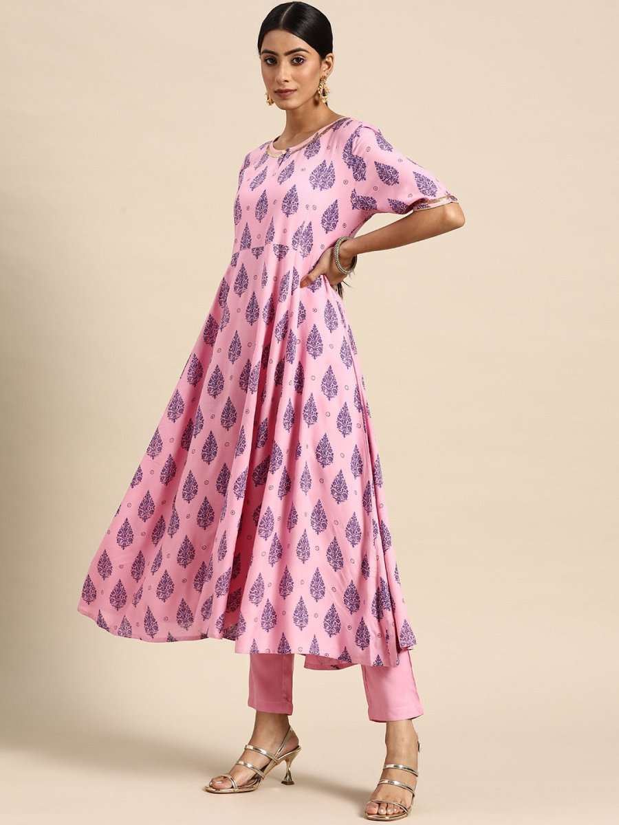 All About You Women Pink Ethnic Motifs Printed Pure Cotton Kurta with Trousers & Dupatta