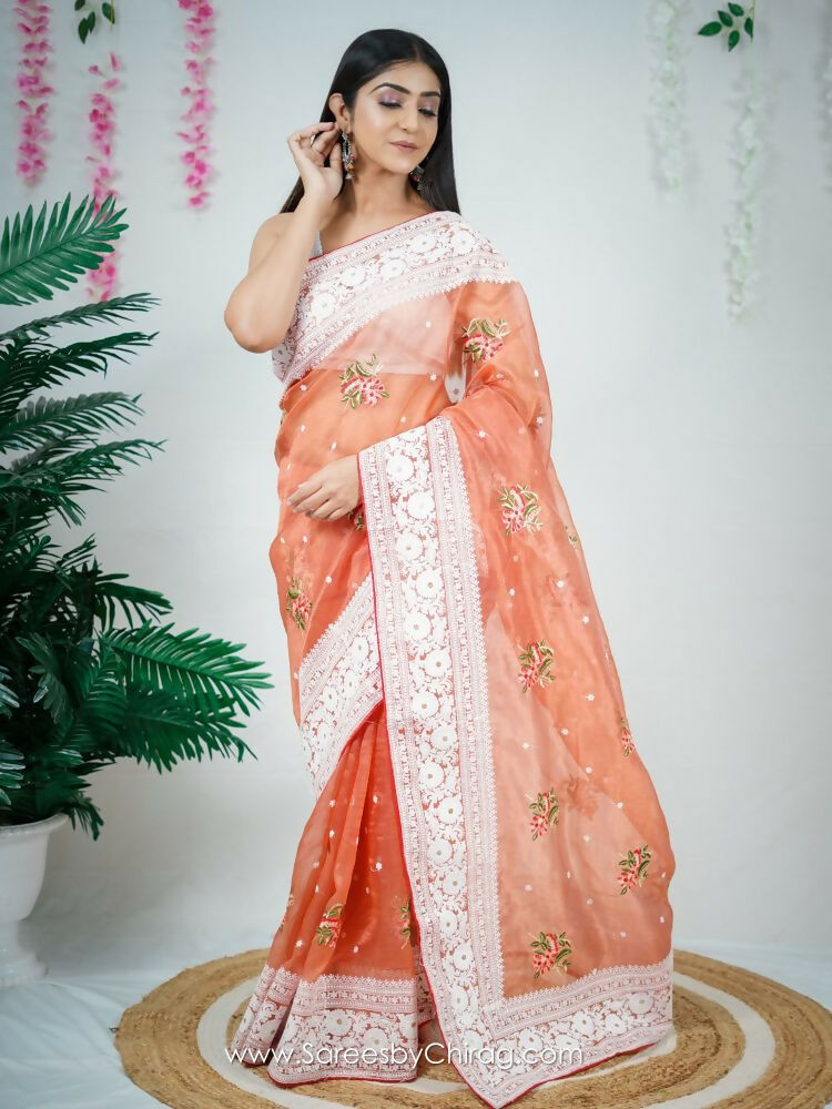 Vamsee Sambhuti Red Organza Saree
