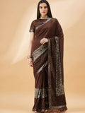 Brown Lycra Animal Print, Fancy Value Addition Fabric Saree - Norita Hit Design