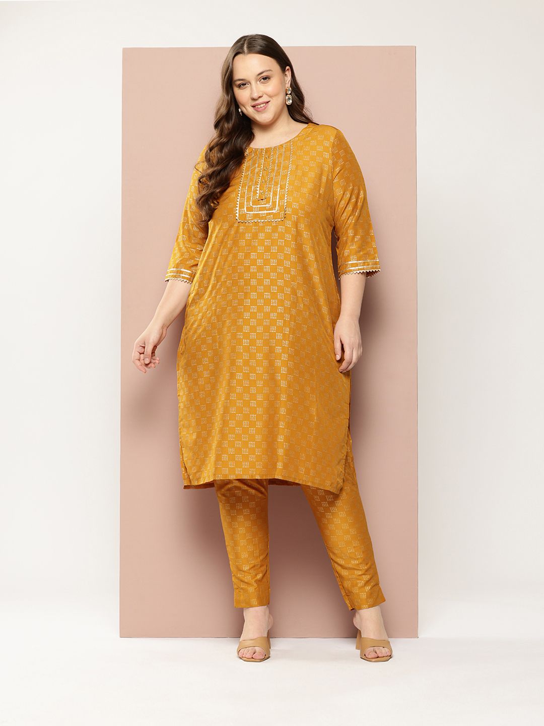 Sztori Plus Size Printed Gotta Patti Kurta