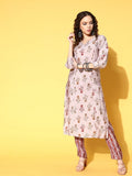 All About You Women Amusing Taupe Ethnic Motifs Print Parade Kurta with Trousers