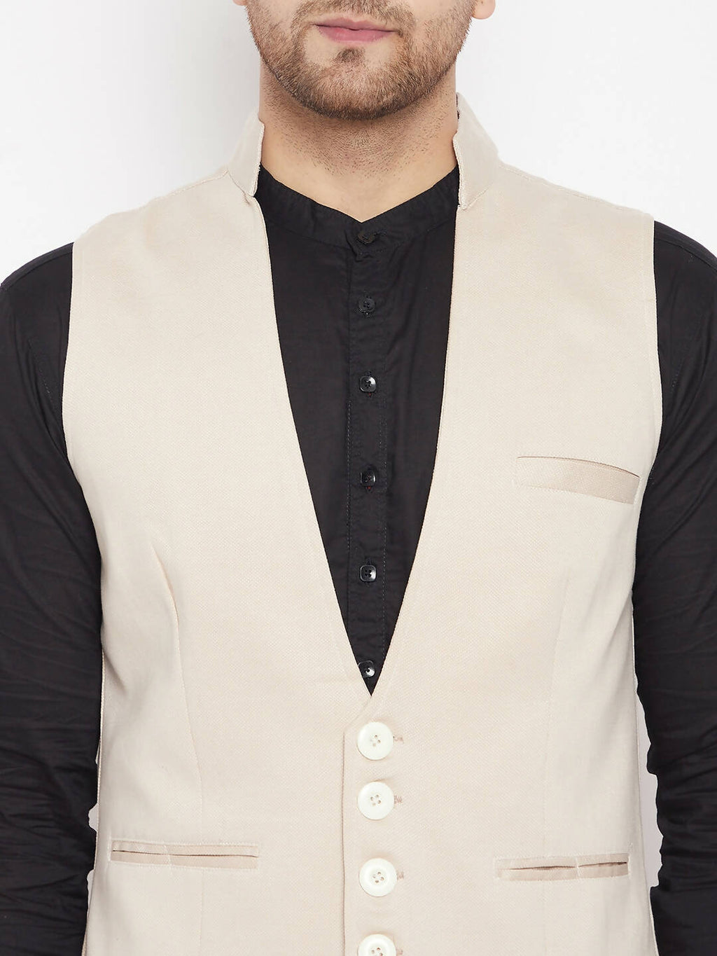 Even Apparels Cream Merino Men Woven Nehru Jacket