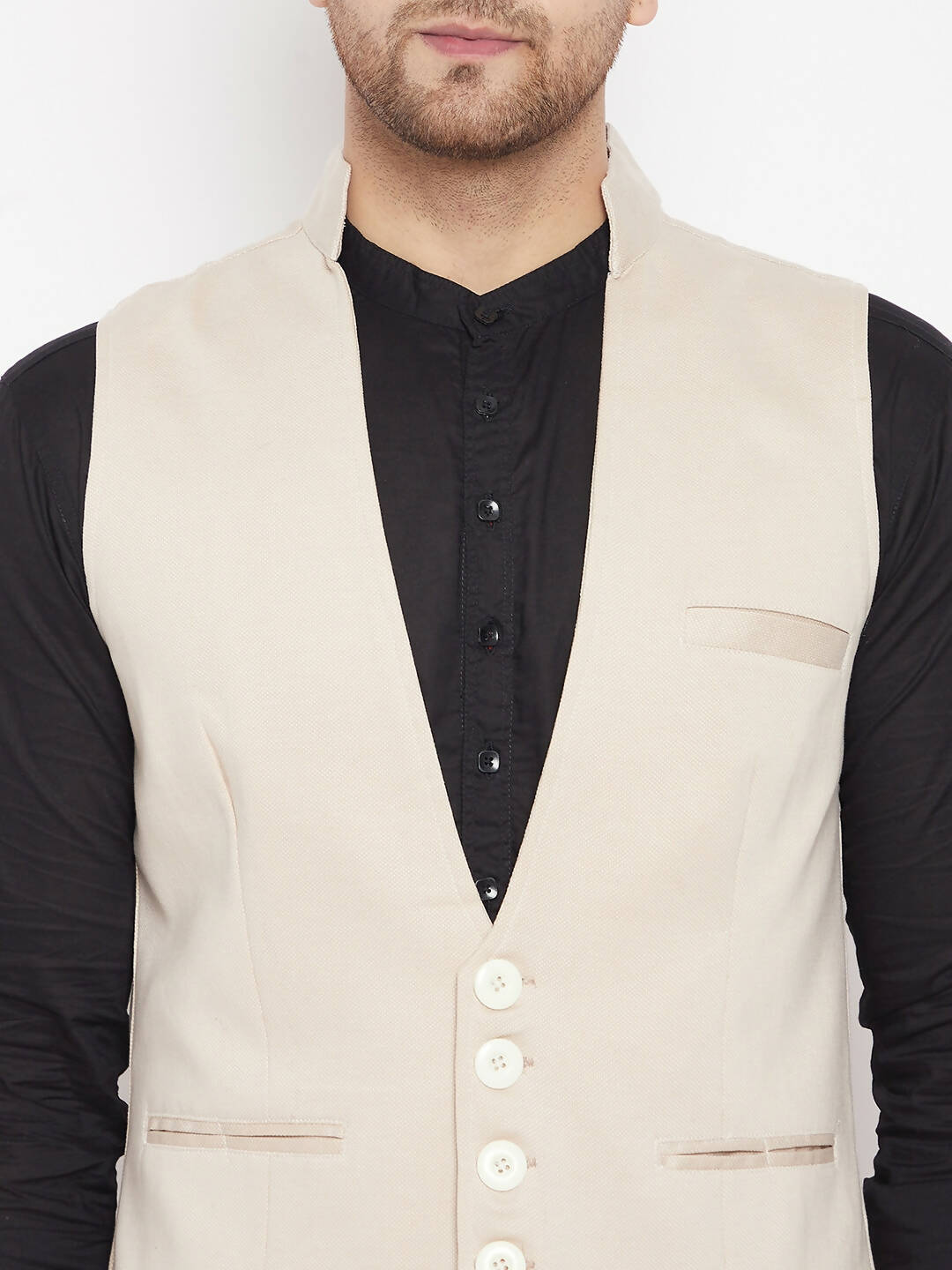Even Apparels Cream Merino Men Woven Nehru Jacket