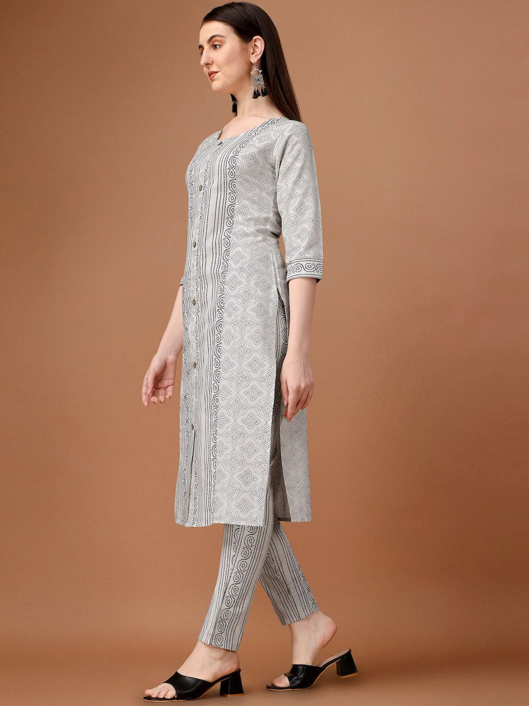 HERE&NOW White & Black Ethnic Motifs Printed Pure Cotton Kurta With Trousers & Dupatta