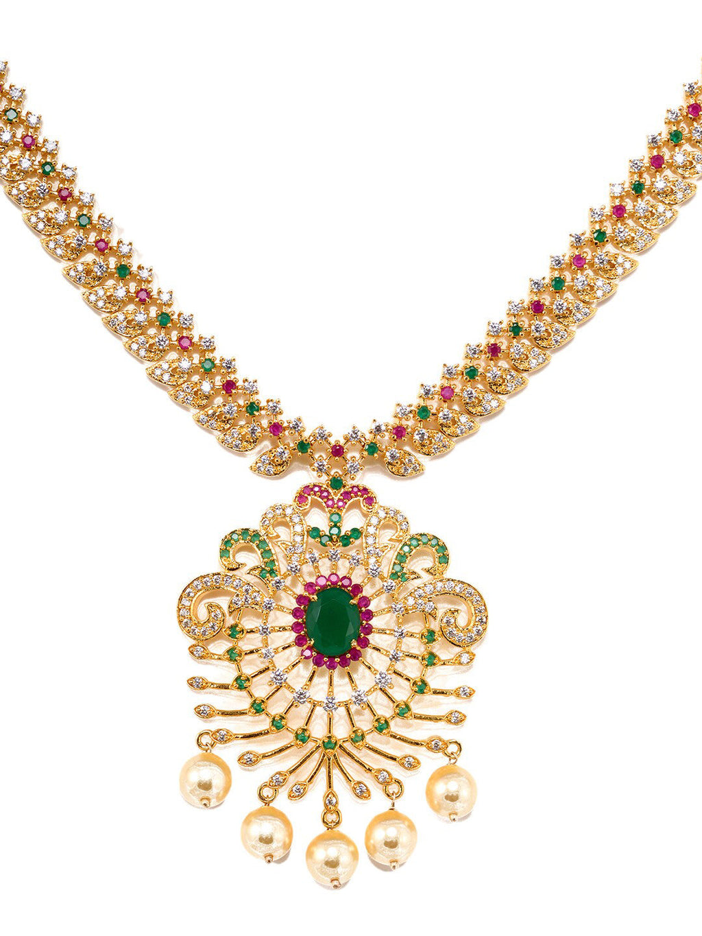 Saraf RS Jewellery Women Gold-Toned & Multi-Coloured CZ-Studded Handcrafted Jewellery Set