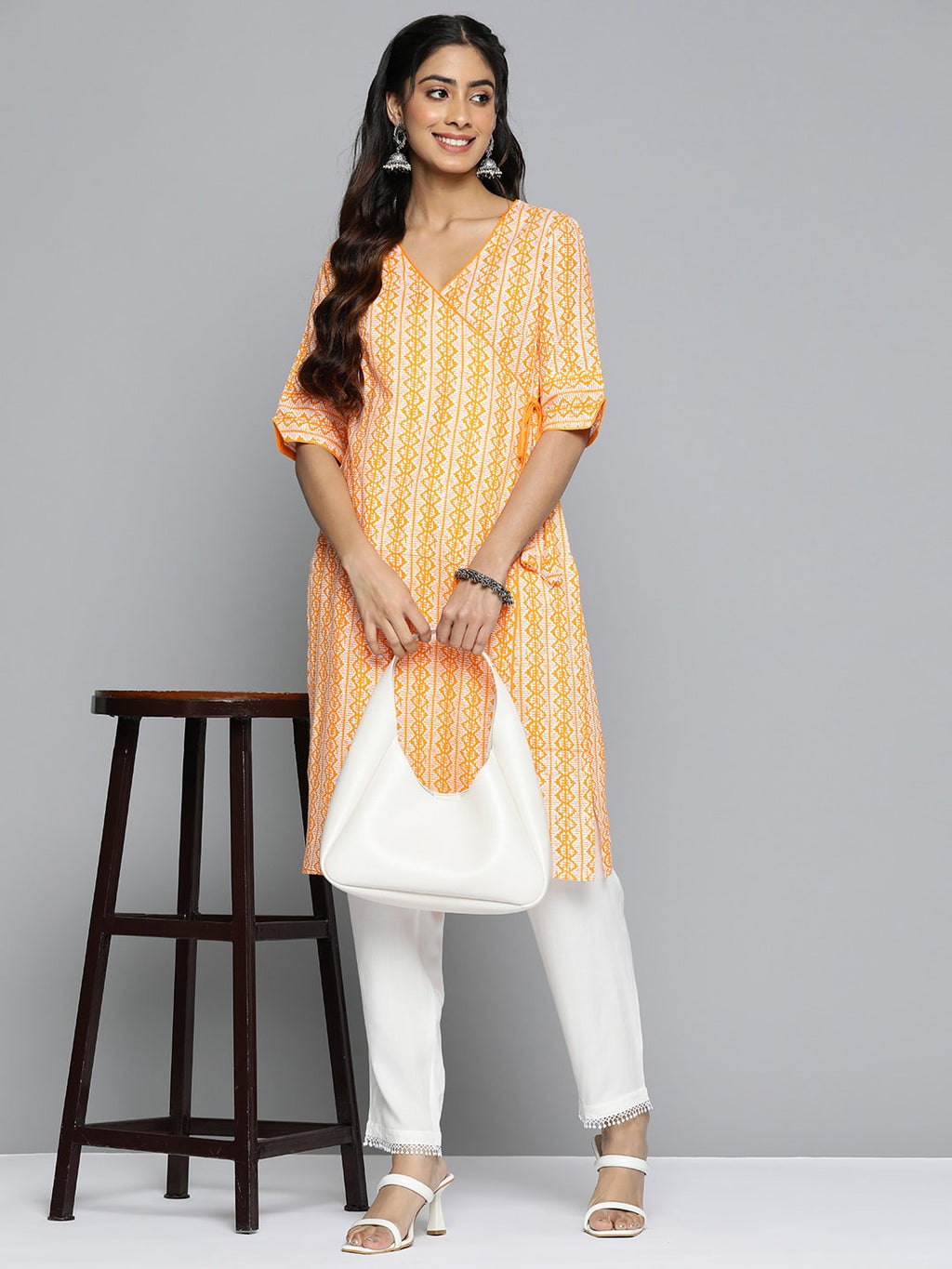 HERE&NOW Ethnic Motifs Printed Straight Angrakha Kurta