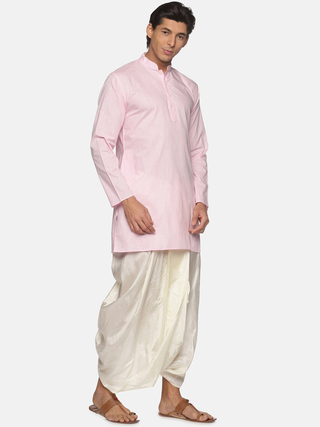 Sethukrishna Men Pink Pure Cotton Kurta with Dhoti Pants
