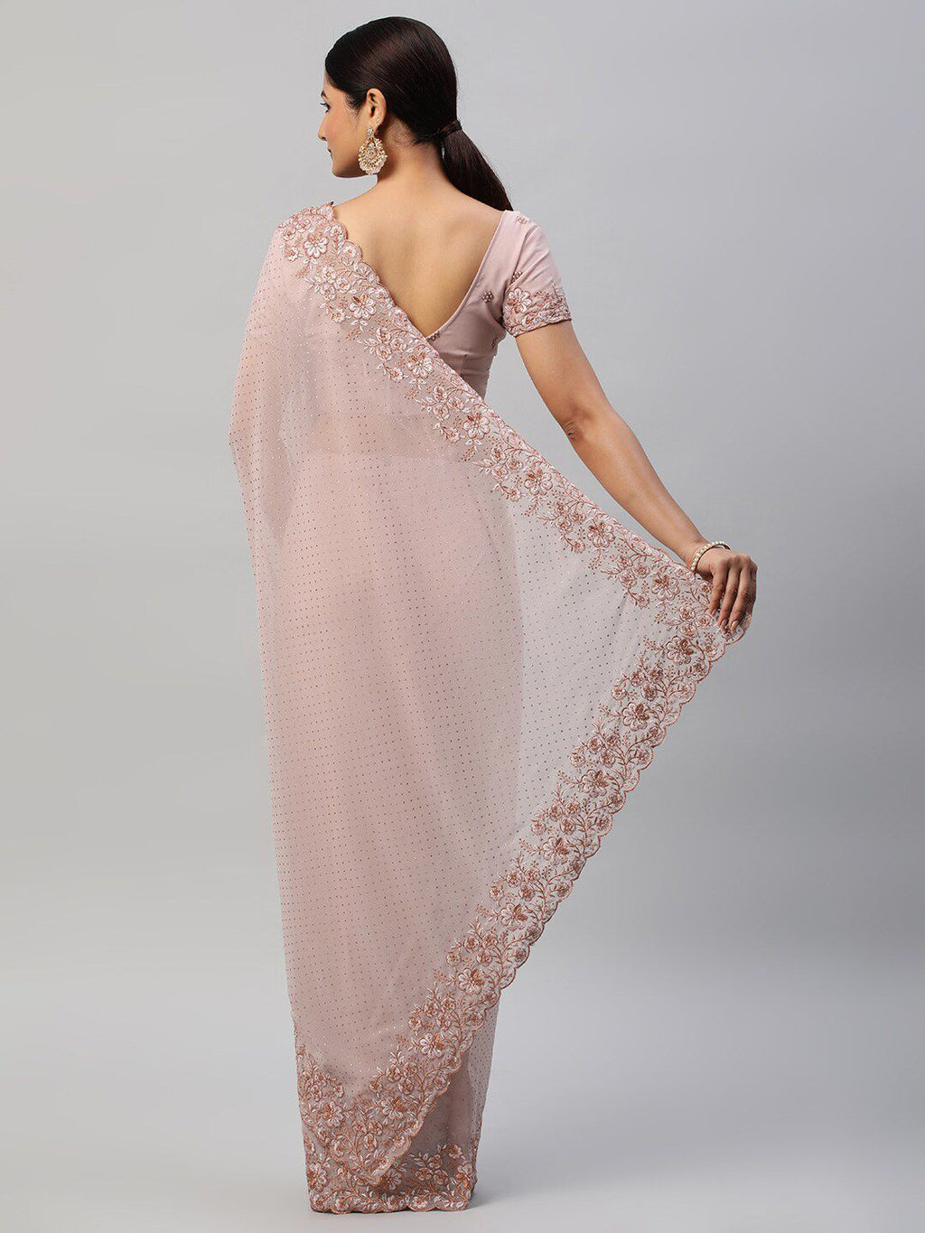 kasee Mauve Polka Dots Embroidered Saree