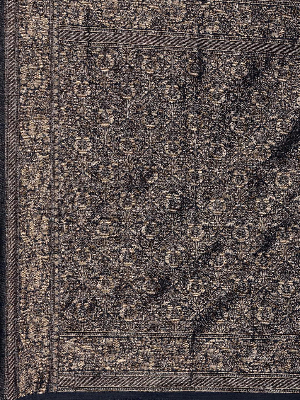Saree Mall Navy Blue Floral Linen Blend Banarasi Saree