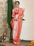 Shree Shyam Fashion Linen Cotton Red & White Saree
