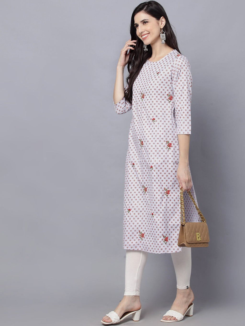 HERE&NOW Women Geometric Checked Patchwork Kurta