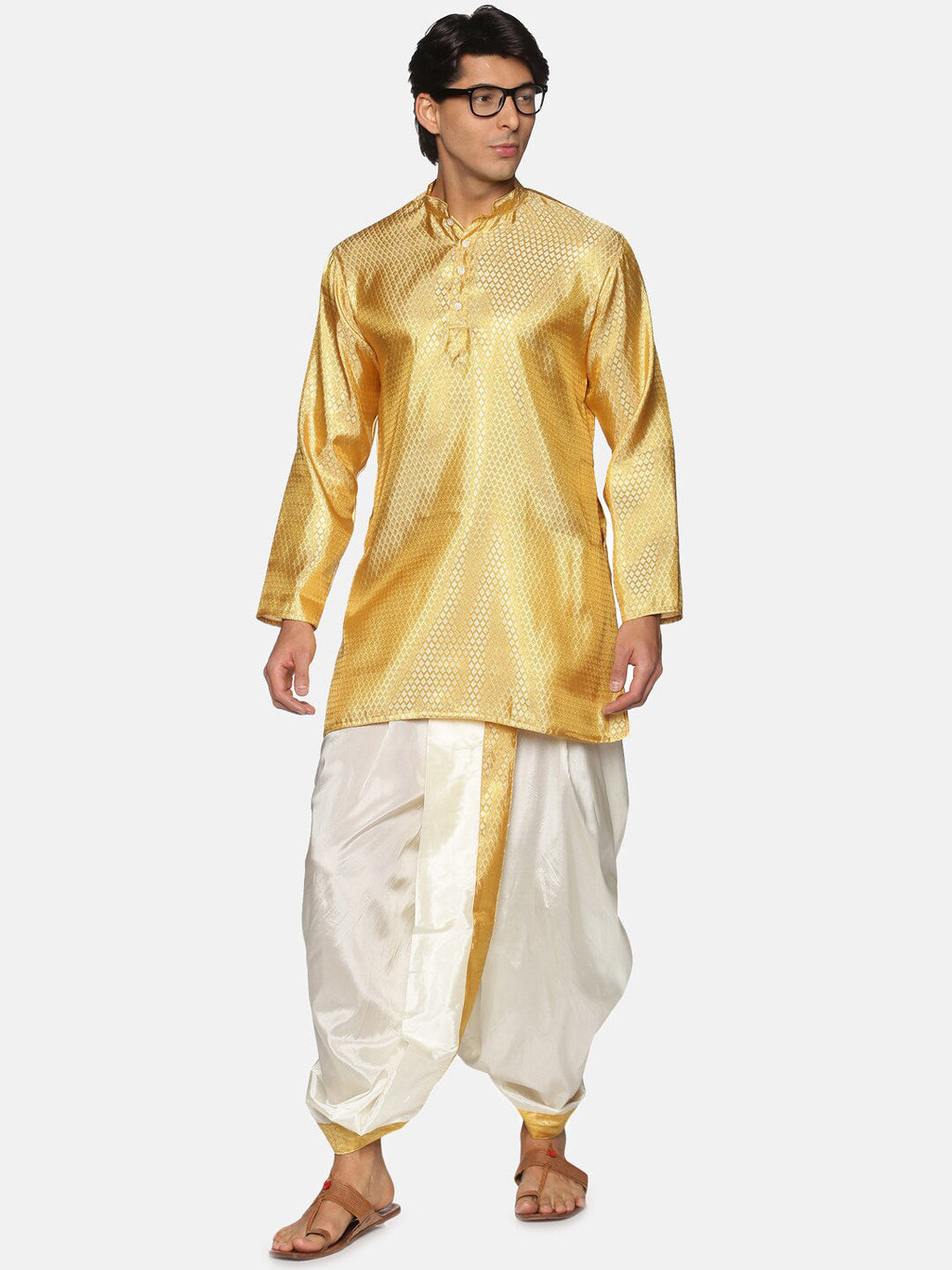 Sethukrishna Men Cream & Golden Solid Dhoti