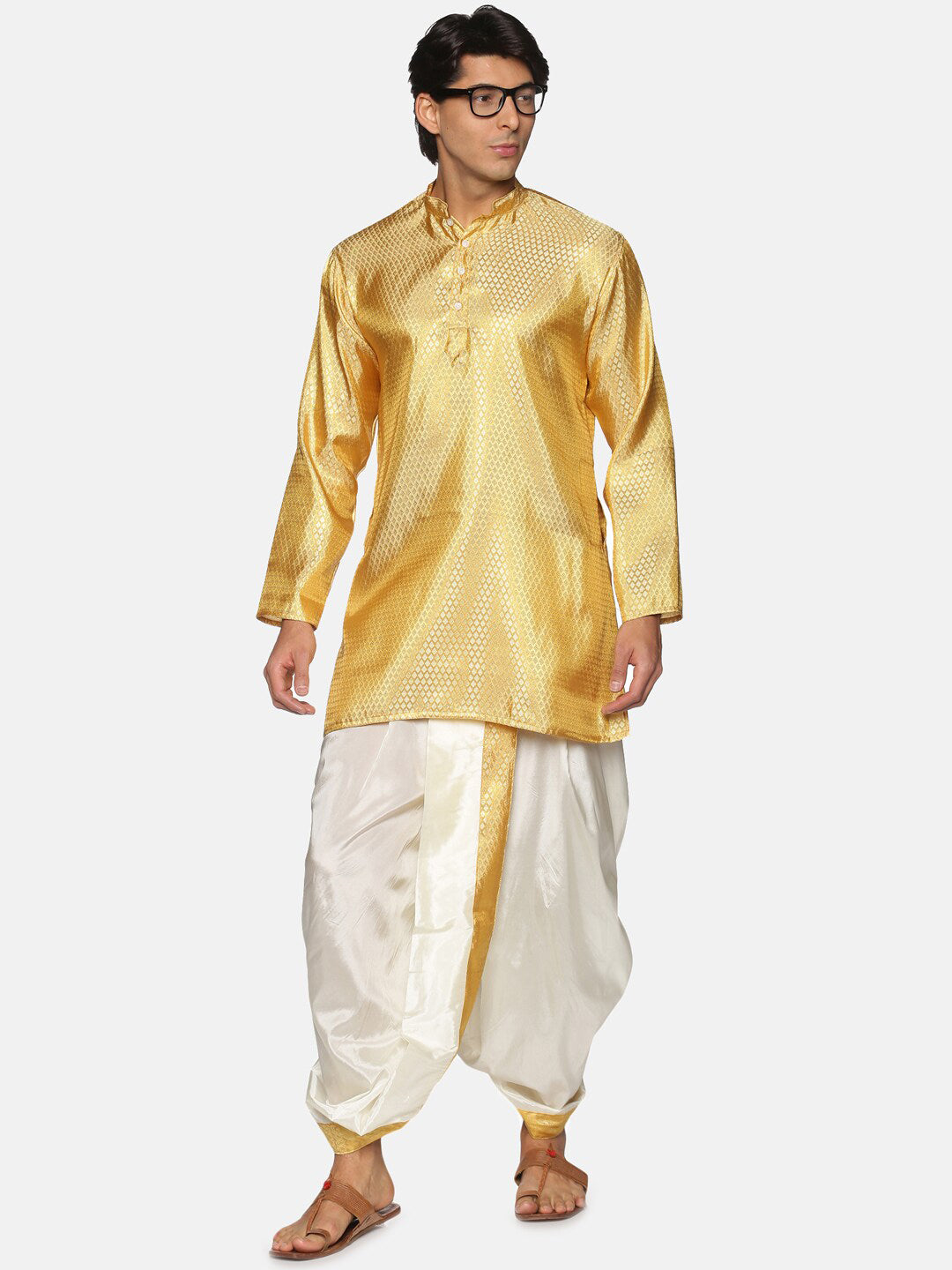 Sethukrishna Men Cream & Golden Solid Dhoti