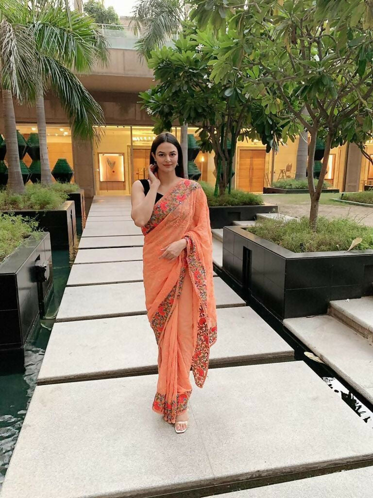 Vamsee Sandhya Orange Georgette Saree