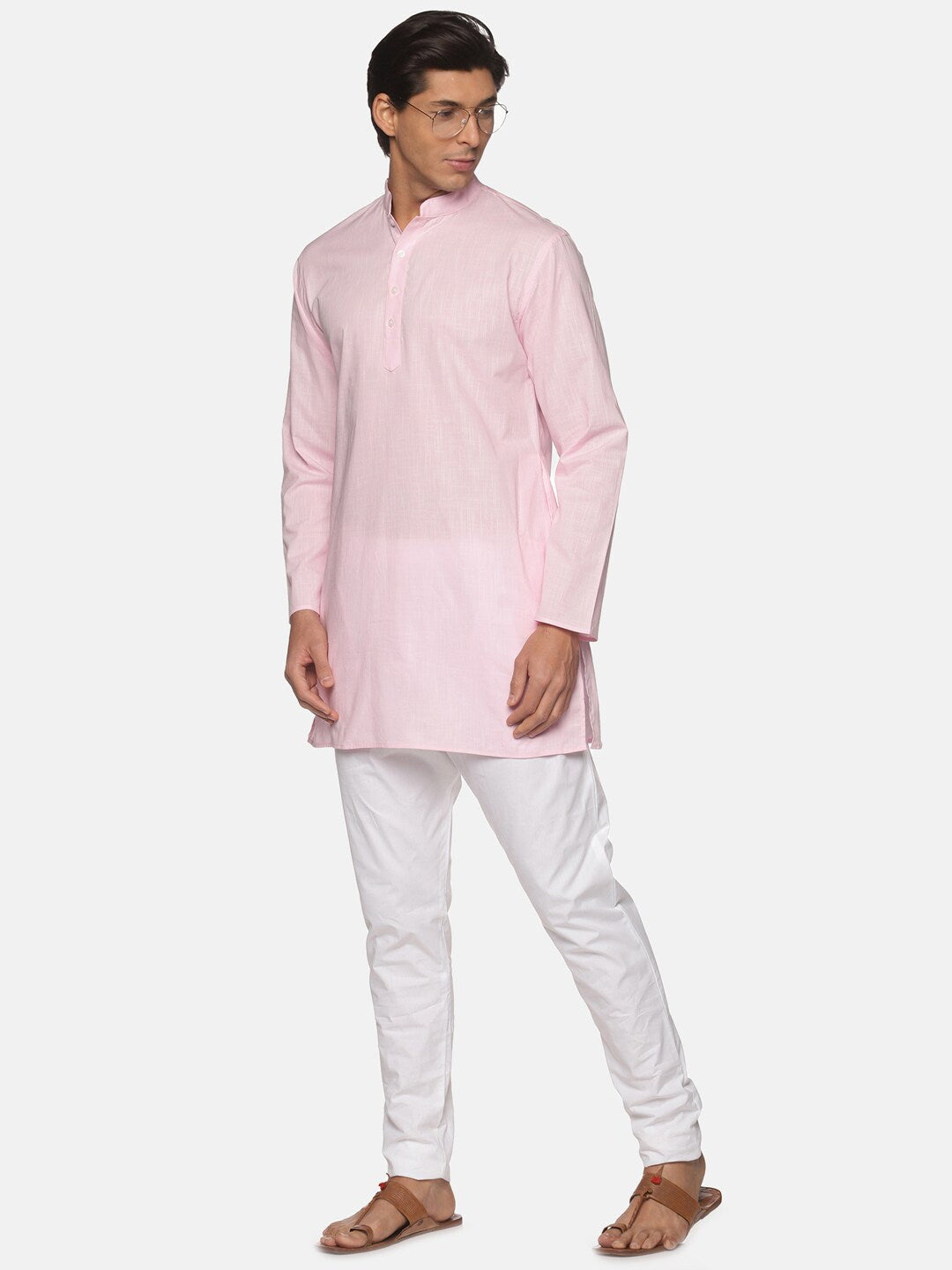 Sethukrishna Mens Pink Pure Cotton Kurta with Pyjamas