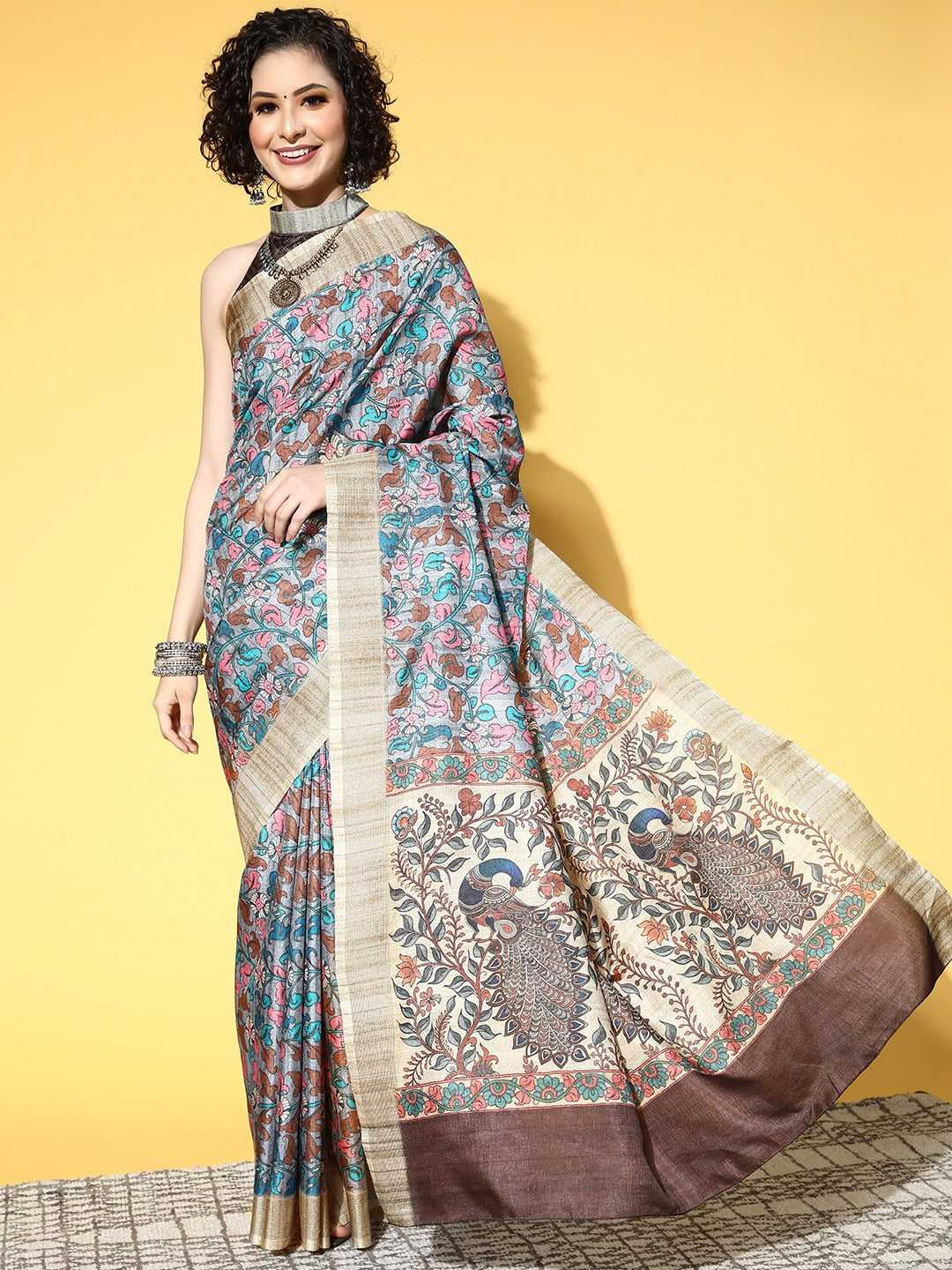 Saree Mall Kalamkari Saree With Solid Border