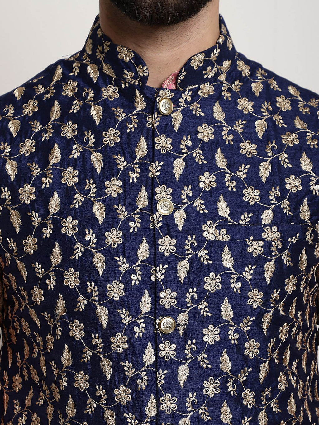 Sojanya Woven Design Mandarin Collar Kurta with Churidar & Nehru Jacket