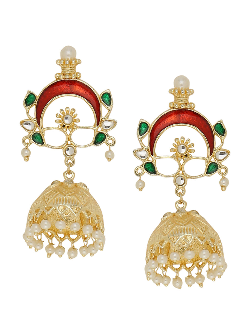 Shoshaa Gold-Polished & Red Enamelled Classic Jhumkas