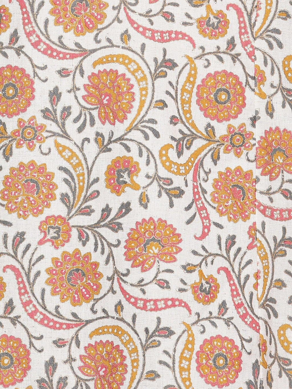HERE&NOW White & Yellow Floral Printed Sequined Cotton Kurta