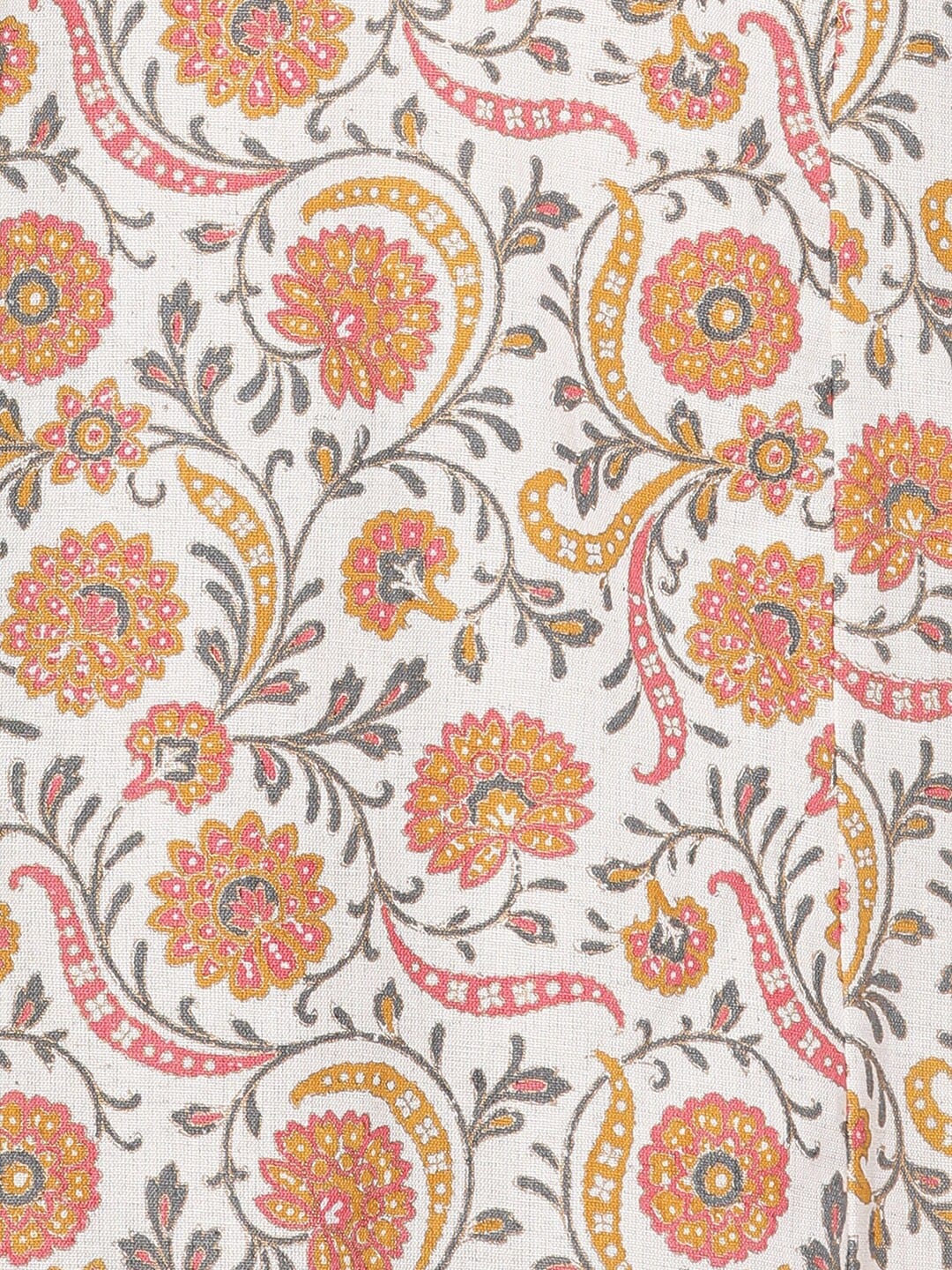 HERE&NOW White & Yellow Floral Printed Sequined Cotton Kurta