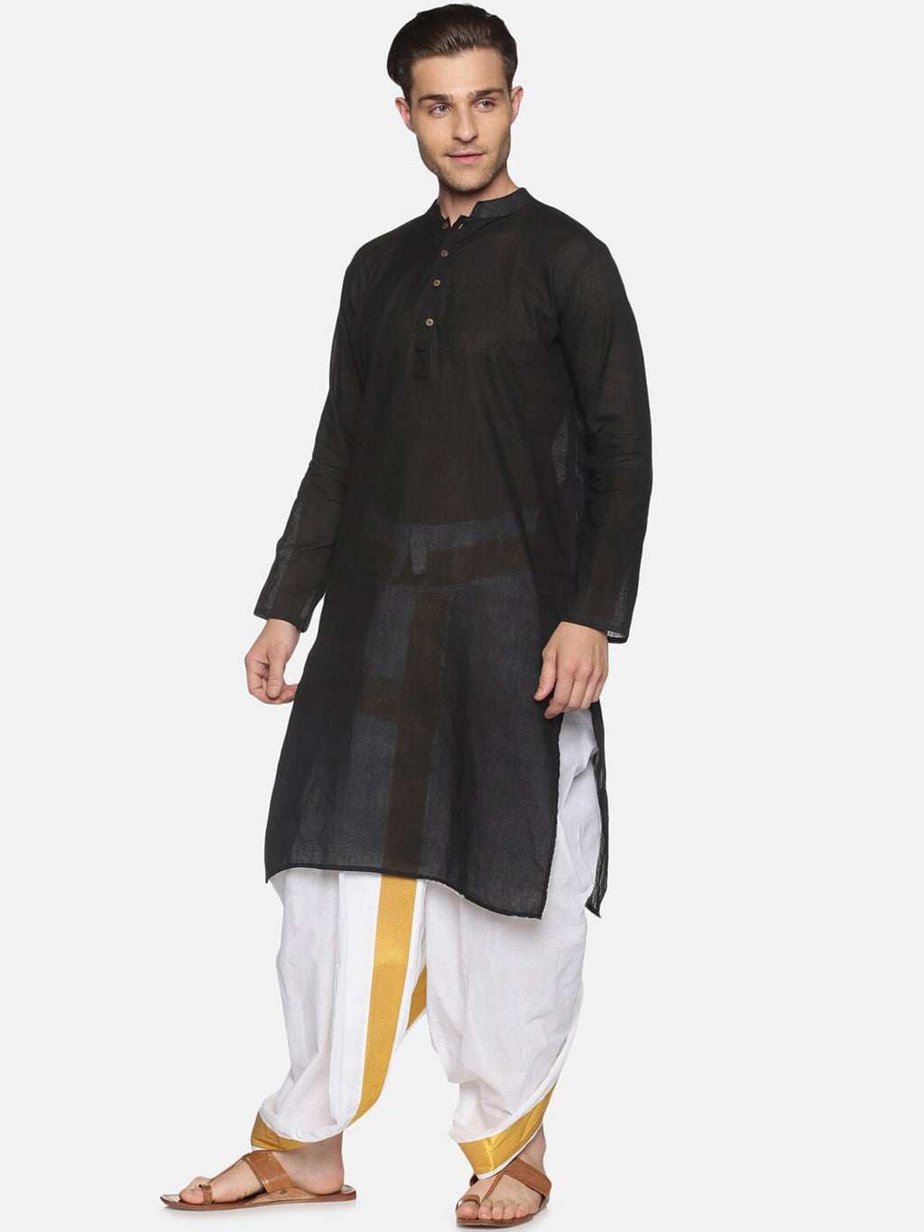 Sethukrishna Men White & Gold-Coloured Solid Readymade Dhoti Pant