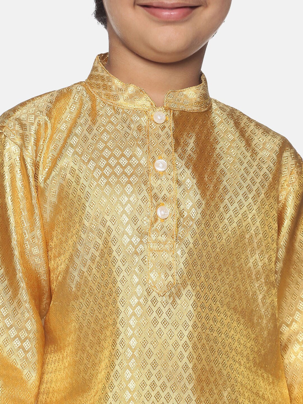 Sethukrishna Boys Gold-Toned & White Woven Design Kurta with Pyjamas
