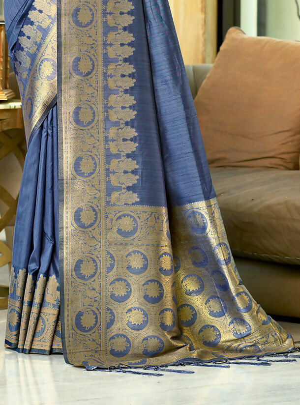 Sangam Prints Navy Blue Assam Silk Woven Work Traditional Saree