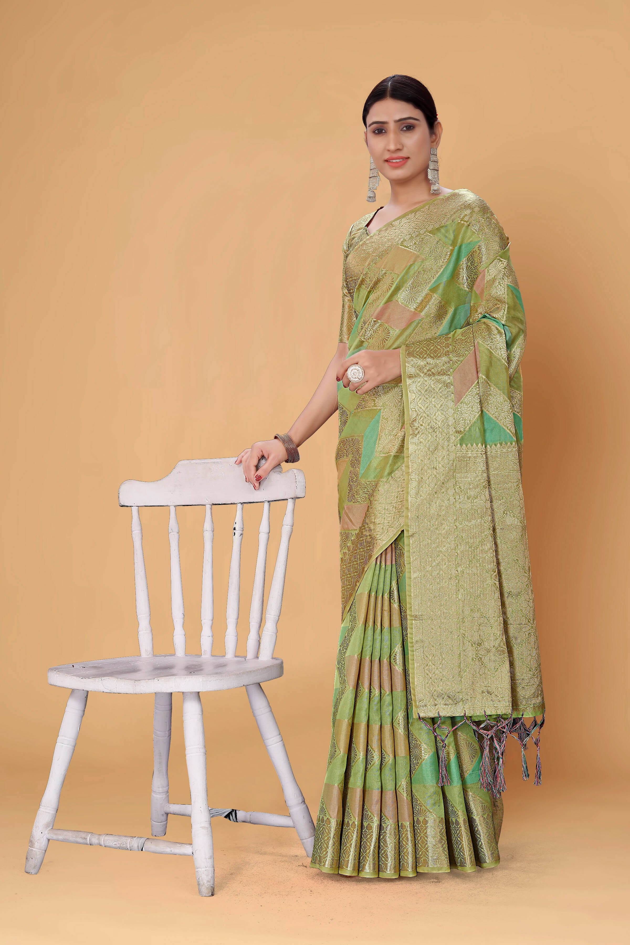 Mustard Soft Organza Woven Design Saree With Unstitched Blouse Piece - Zaara