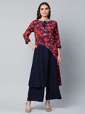 Ahalyaa Women's Navy Blue Rayon Wax Printed Kurta Palazzo Set
