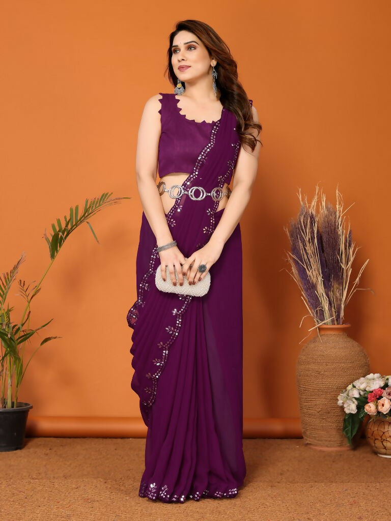 Partywear Designer Purple Georgette Fancy Saree - Starwalk