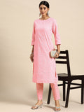 All About You Women Pink Ethnic Motifs Printed Pure Cotton Kurta with Trousers