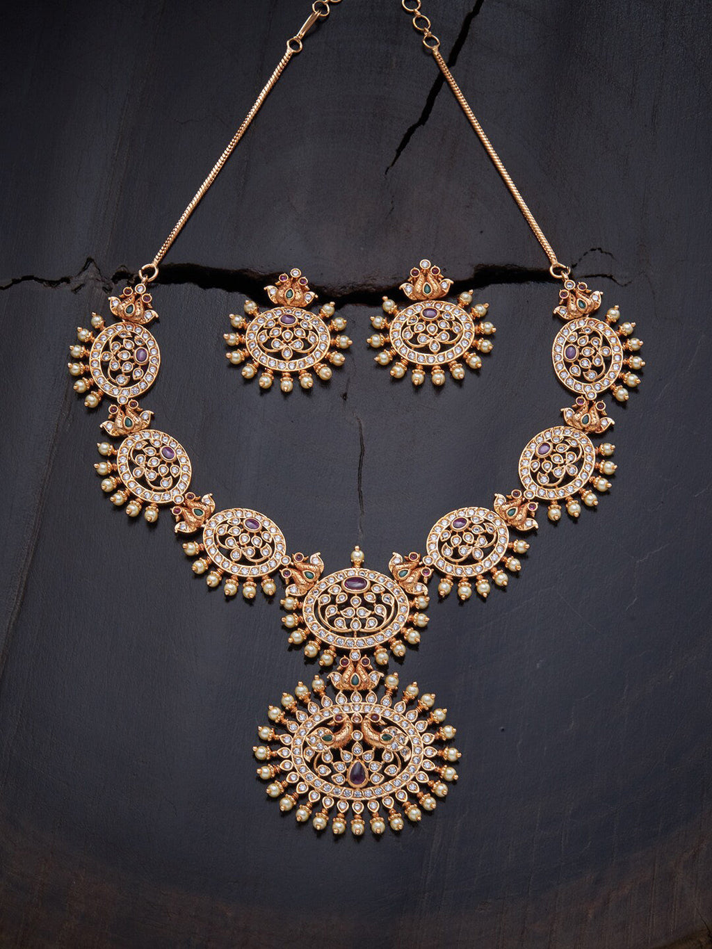 Kushal's Fashion Jewellery Gold-Polished Stone Studded Jewellery Set