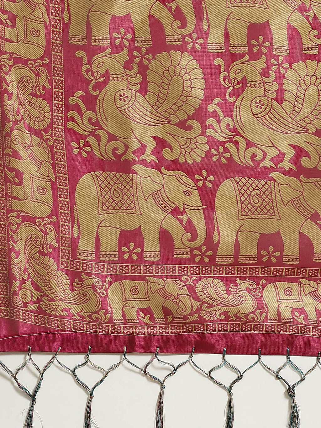 Saree Mall Teal Green & Beige Printed Bhagalpuri Saree