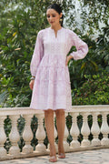 Juniper Women's Lavender Rayon Floral Printed Short Tiered Dress