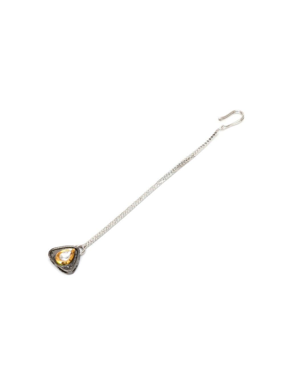 Dual Tone Kundan Maang Tikka (silver) - Ruby Raang