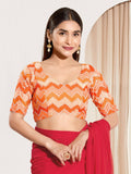 Joban Fashion Orange Chiffon Padded Blouse With Square Neck Elbow Sleeves